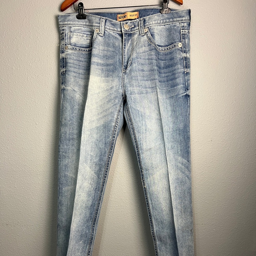 Seven7 Boot Fit Y2K Jeans Light White Wash Preppy Classic Western 38x33 Measured